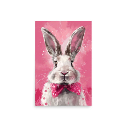 Lapin blanc avec noeud rose Affiche