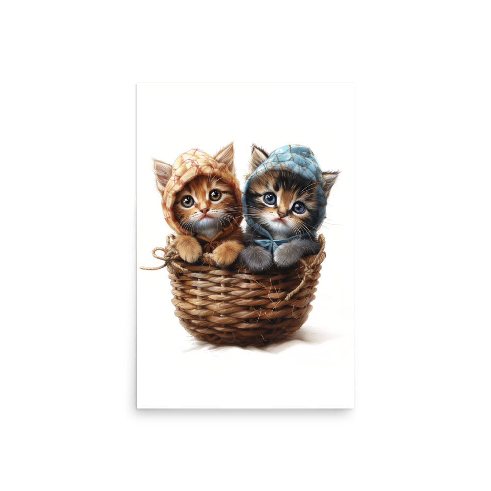 Two kittens in a wicker basket Poster