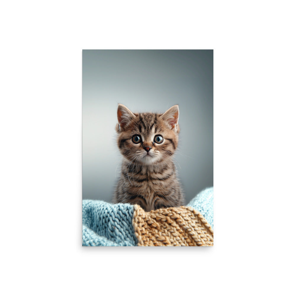 Brown tabby kitten on a throw blanket Poster