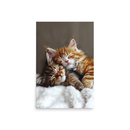 Two tabby kittens sleeping Poster