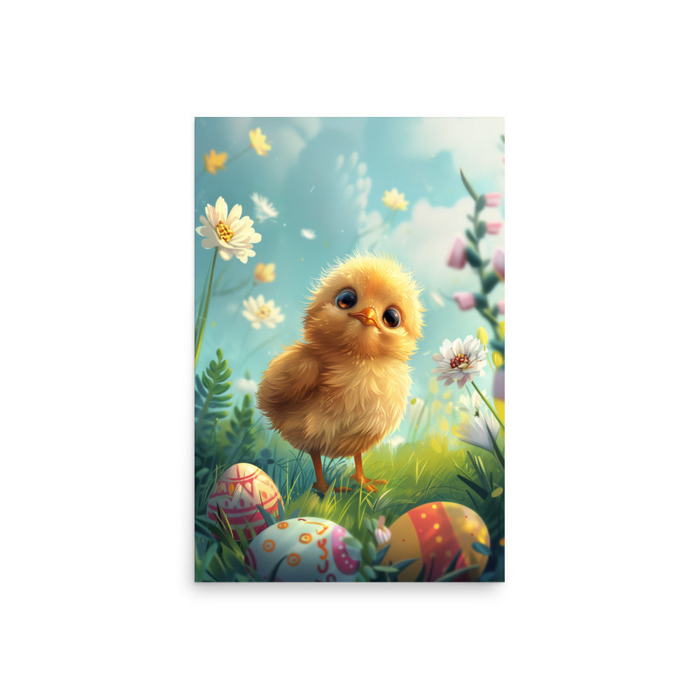 Yellow chick on Easter Poster