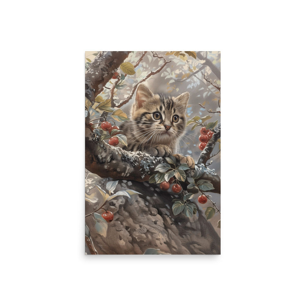 Chaton sur une branche d'arbre Affiche