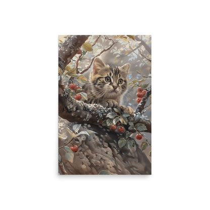 Chaton sur une branche d'arbre Affiche