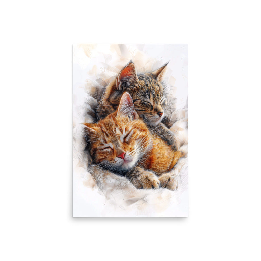 Deux chatons dormant paisiblement Affiche