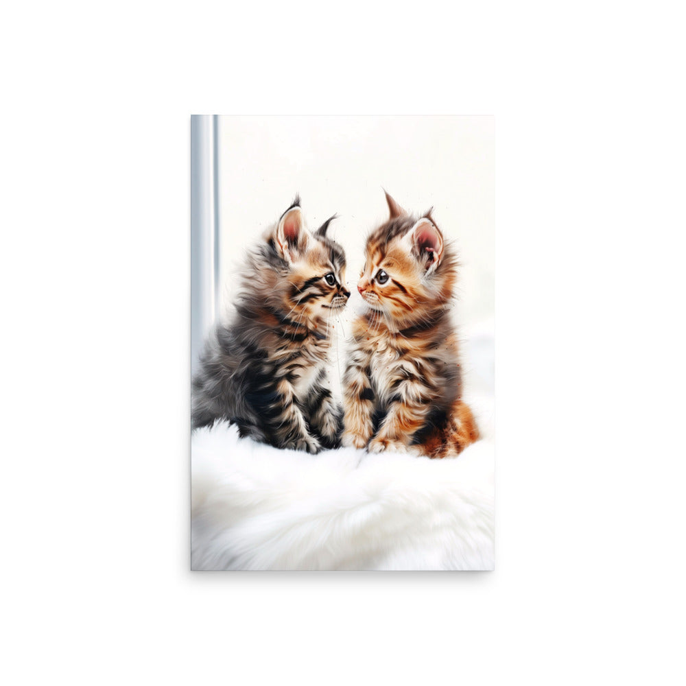 Kittens sharing a throw blanket Poster