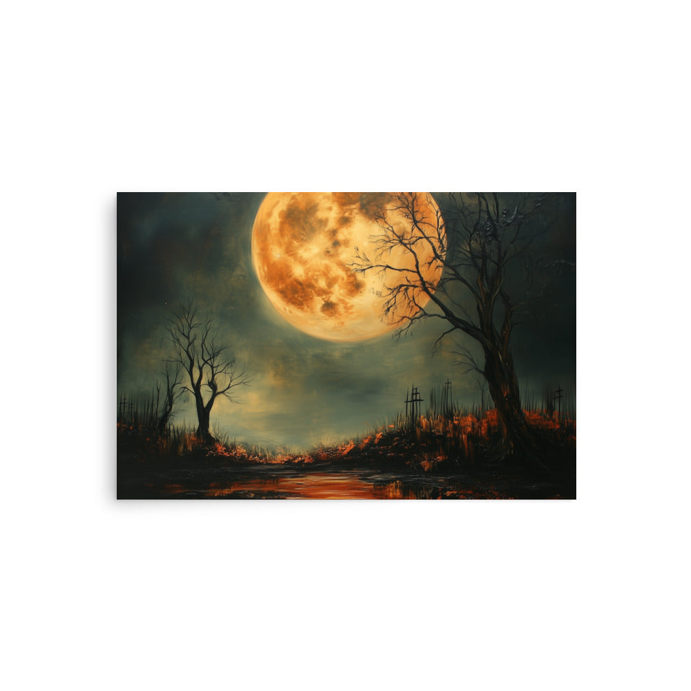 Haunted Full Moon – Spooky Landscape with Reflections Poster