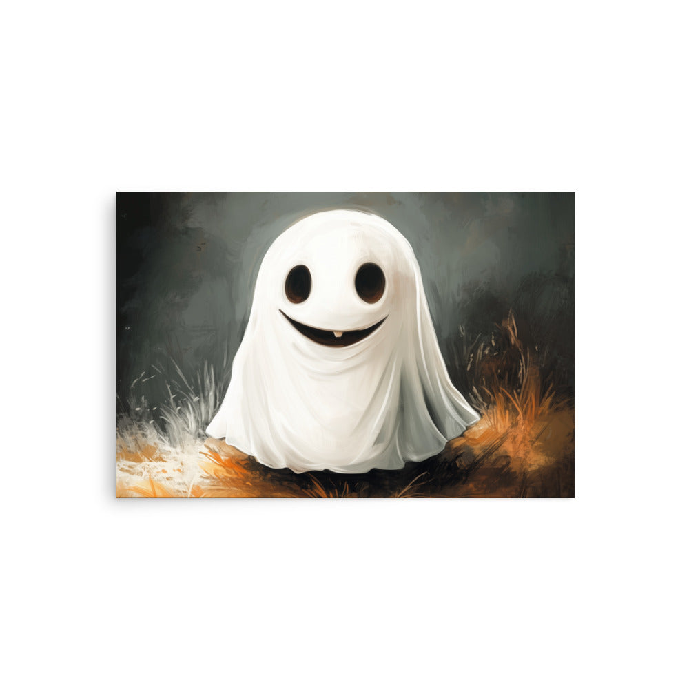 Cute Smiling Ghost in Yellow Grass Poster