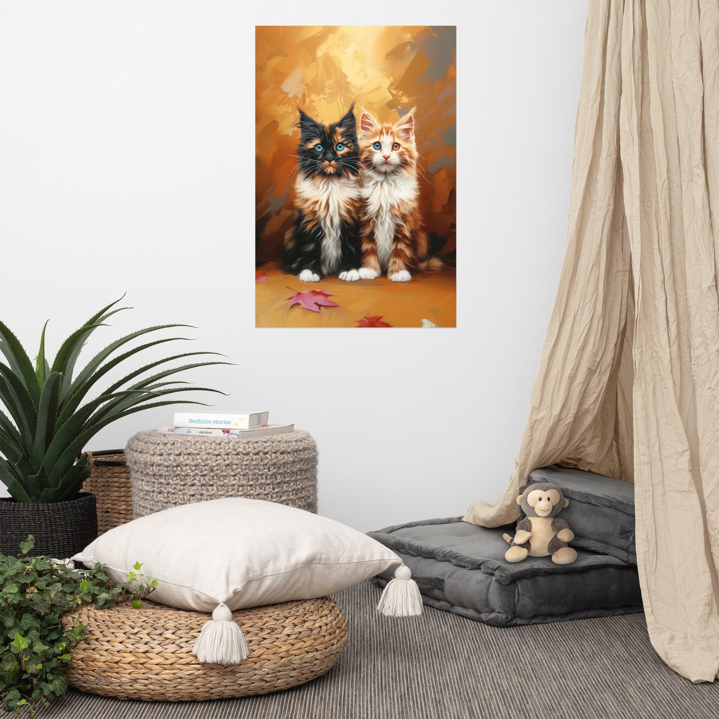 Two long hair tabby cats in autumn colors Poster