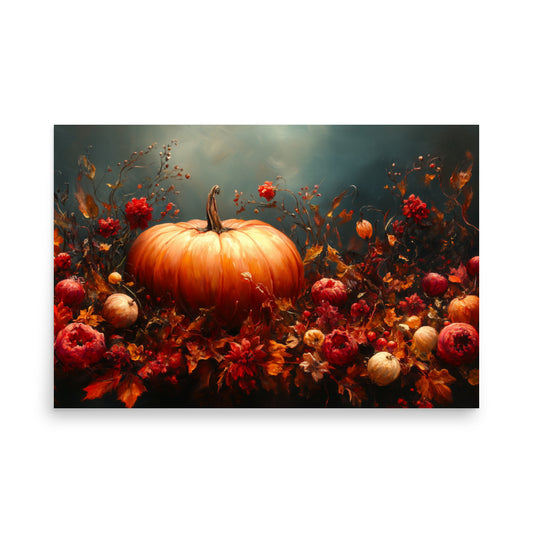 Dried flowers, leaves and pumpkin Poster