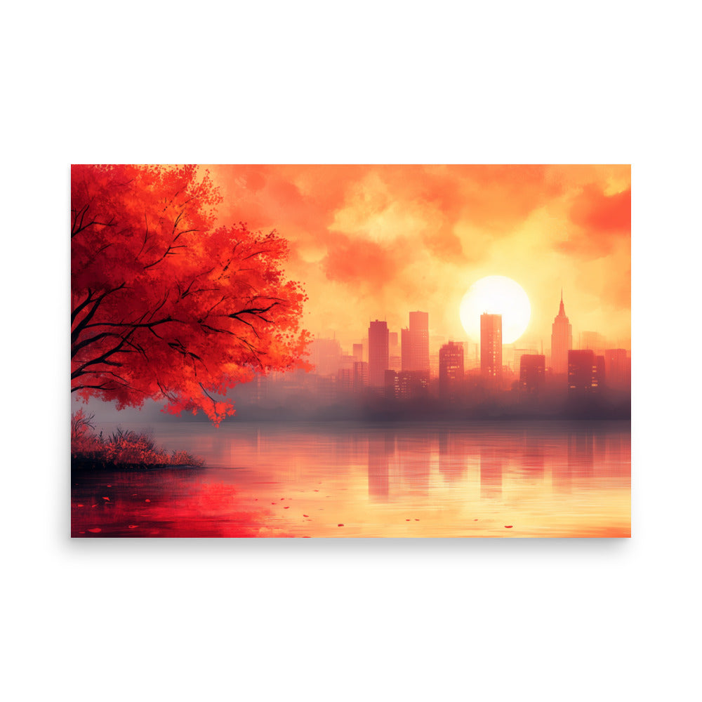 City's skyscraper at autumn dawn Poster