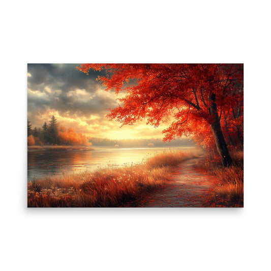 Autumn river at dawn Poster