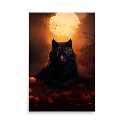 Loup noir sous la lune - Affiche