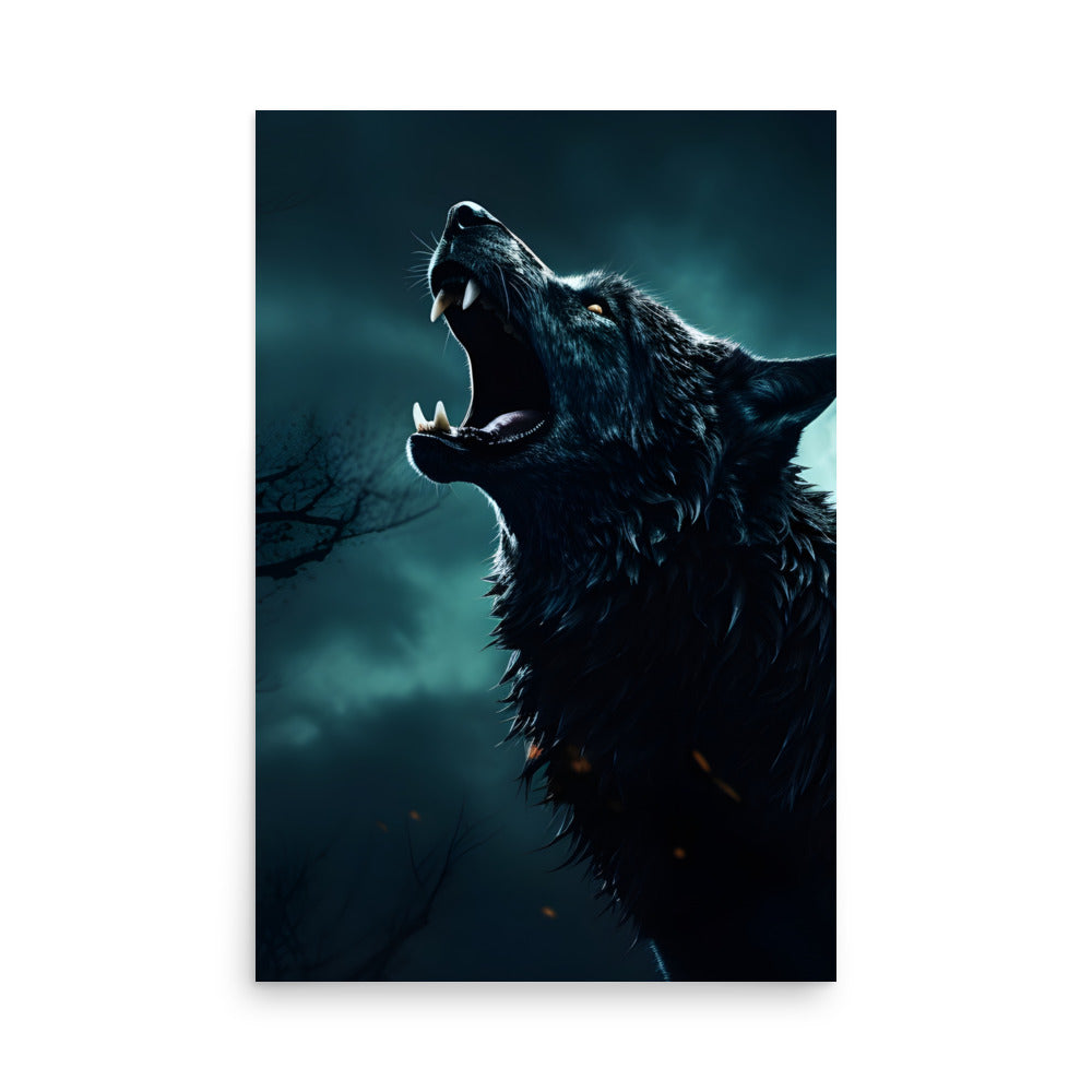 Black Wolf howling at the moon - Poster