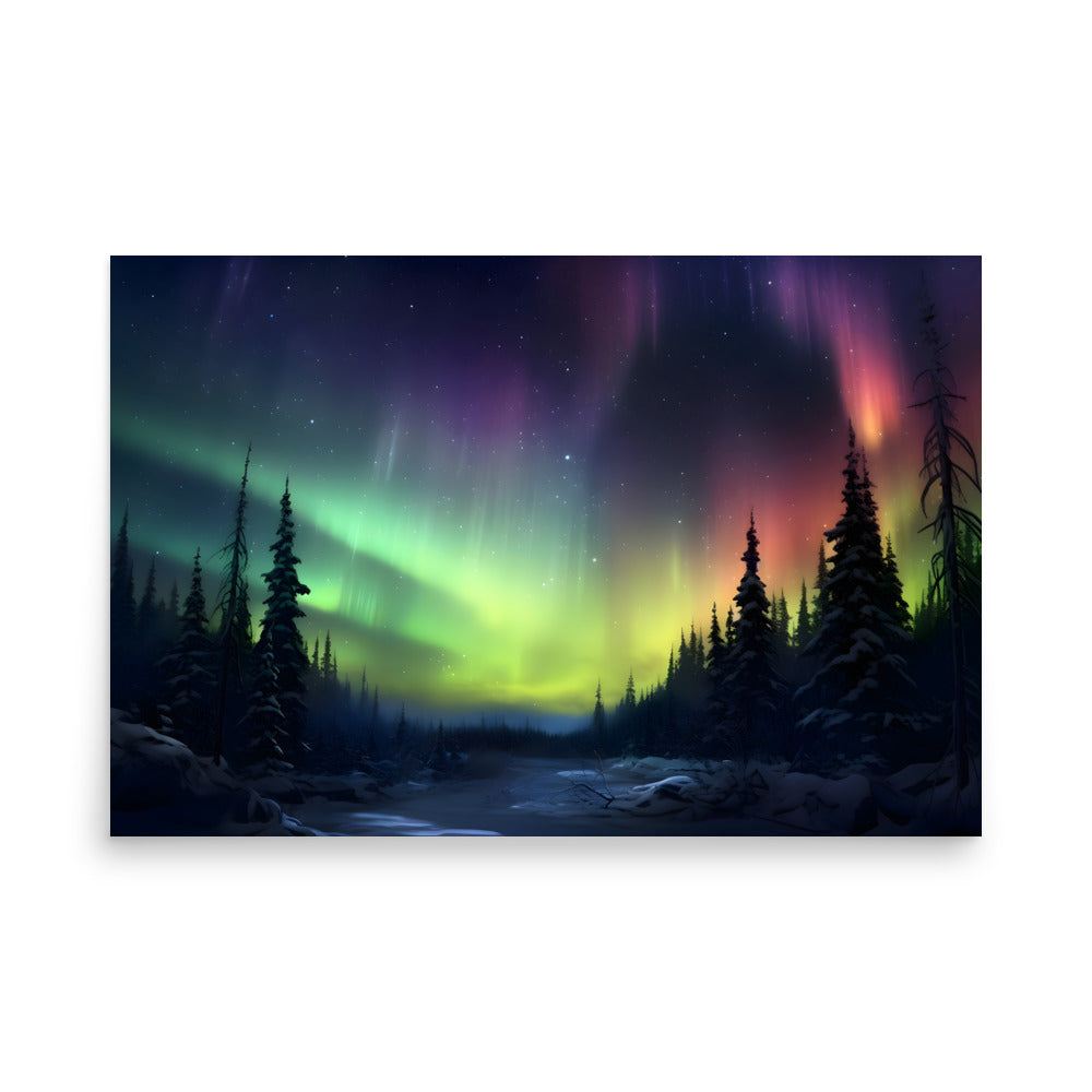 Northern lights forest - Poster