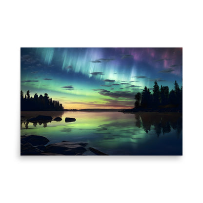 Northern lights lake - Poster