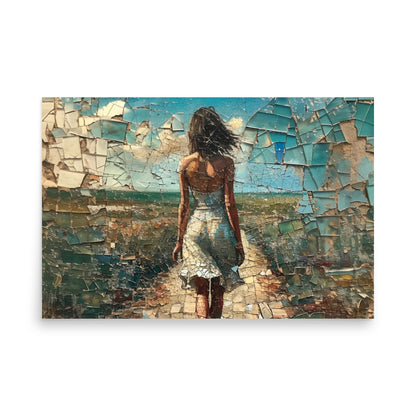 Rough mosaic of a woman walking on her destiny - Poster