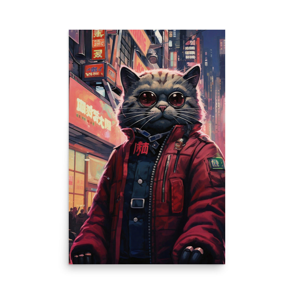 Neo-Tokyo cyberpunk cat Poster