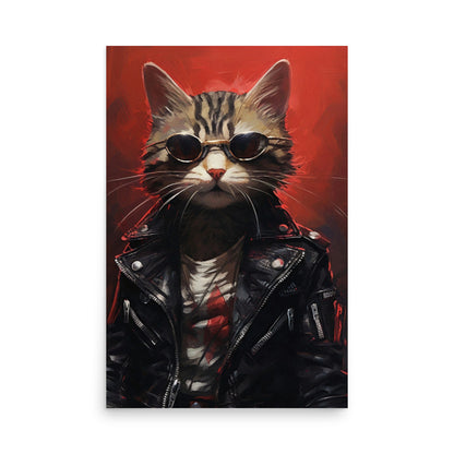 Cyberpunk cat with black leather jacket Poster