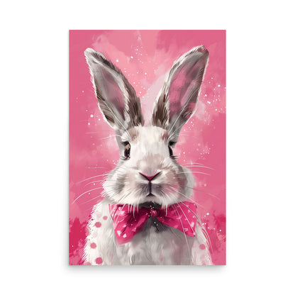 Lapin blanc avec noeud rose Affiche