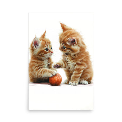 Two red tabby kittens playing ball Poster