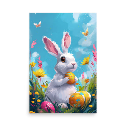 White bunny rabbit on Easter Poster