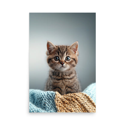 Brown tabby kitten on a throw blanket Poster