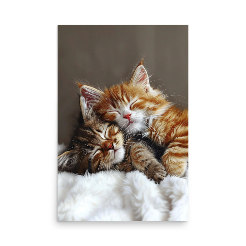 Two tabby kittens sleeping Poster