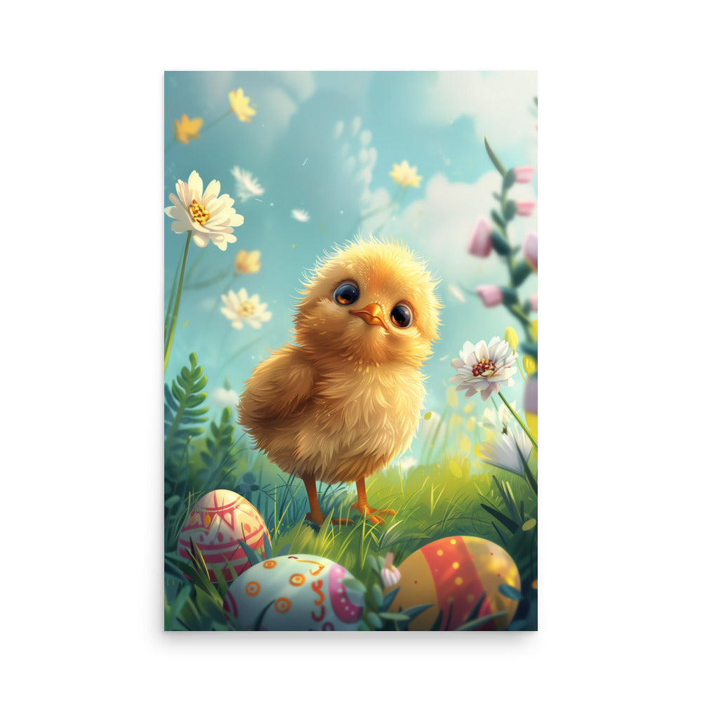 Yellow chick on Easter Poster