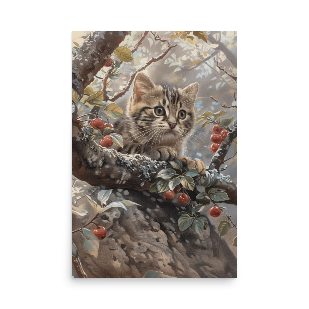 Chaton sur une branche d'arbre Affiche