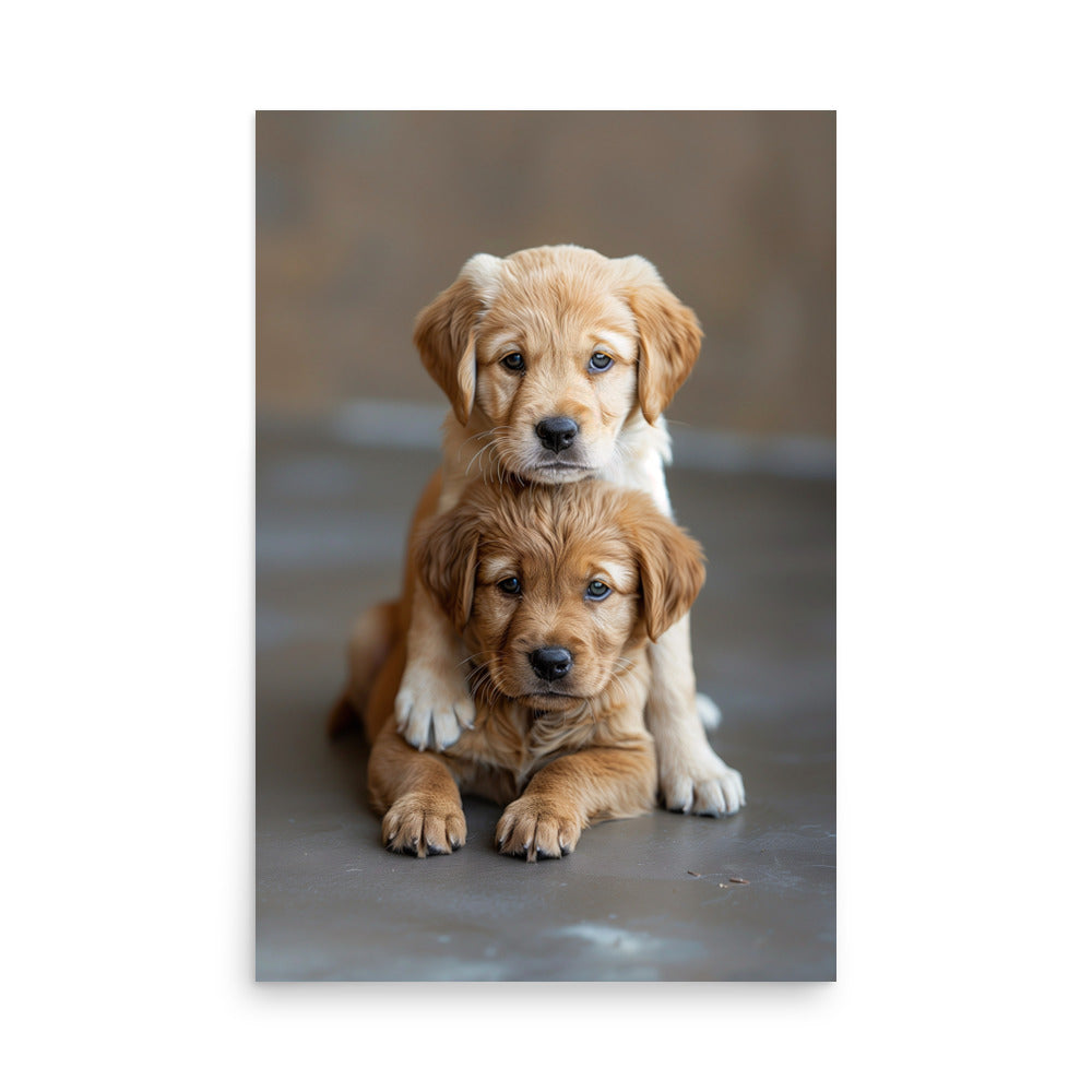 Deux chiots golden posant Affiche