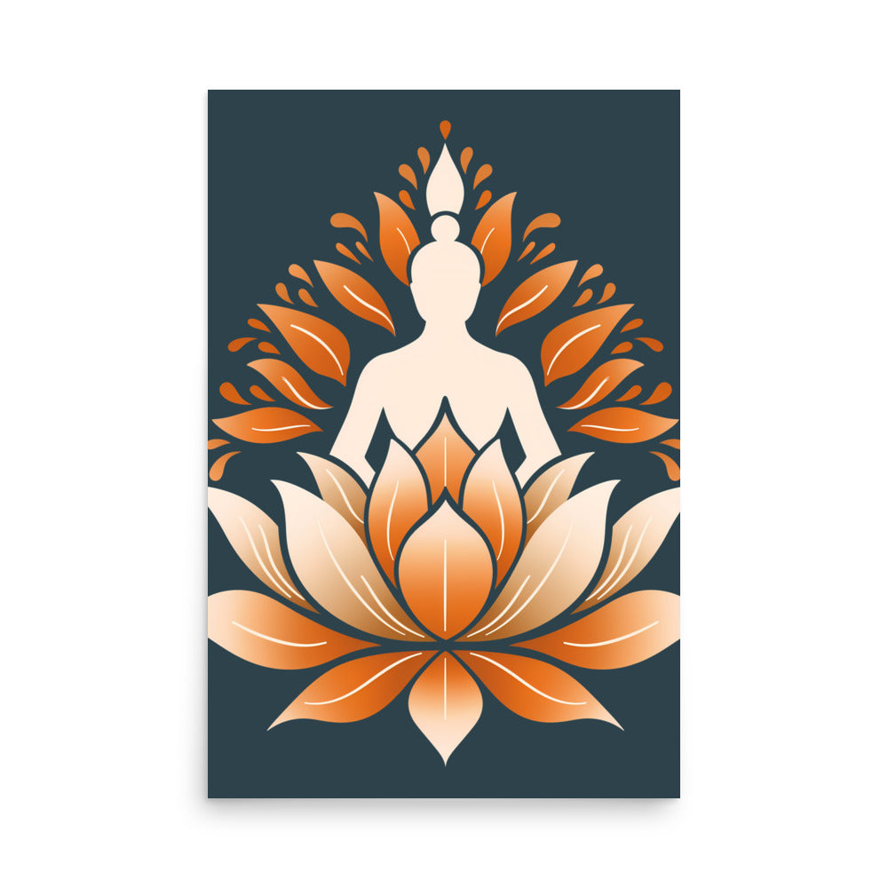 Lotus méditation orange bleu Poster