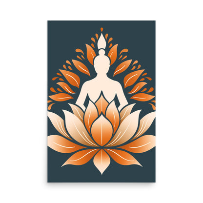 Lotus méditation orange bleu Poster