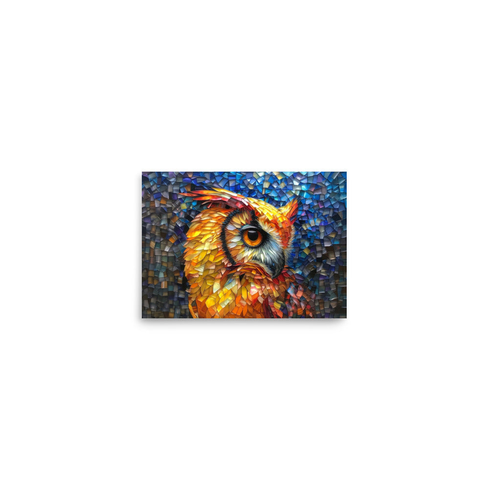 Magnifique portrait de hibou orange dans un style vitrail - Affiche