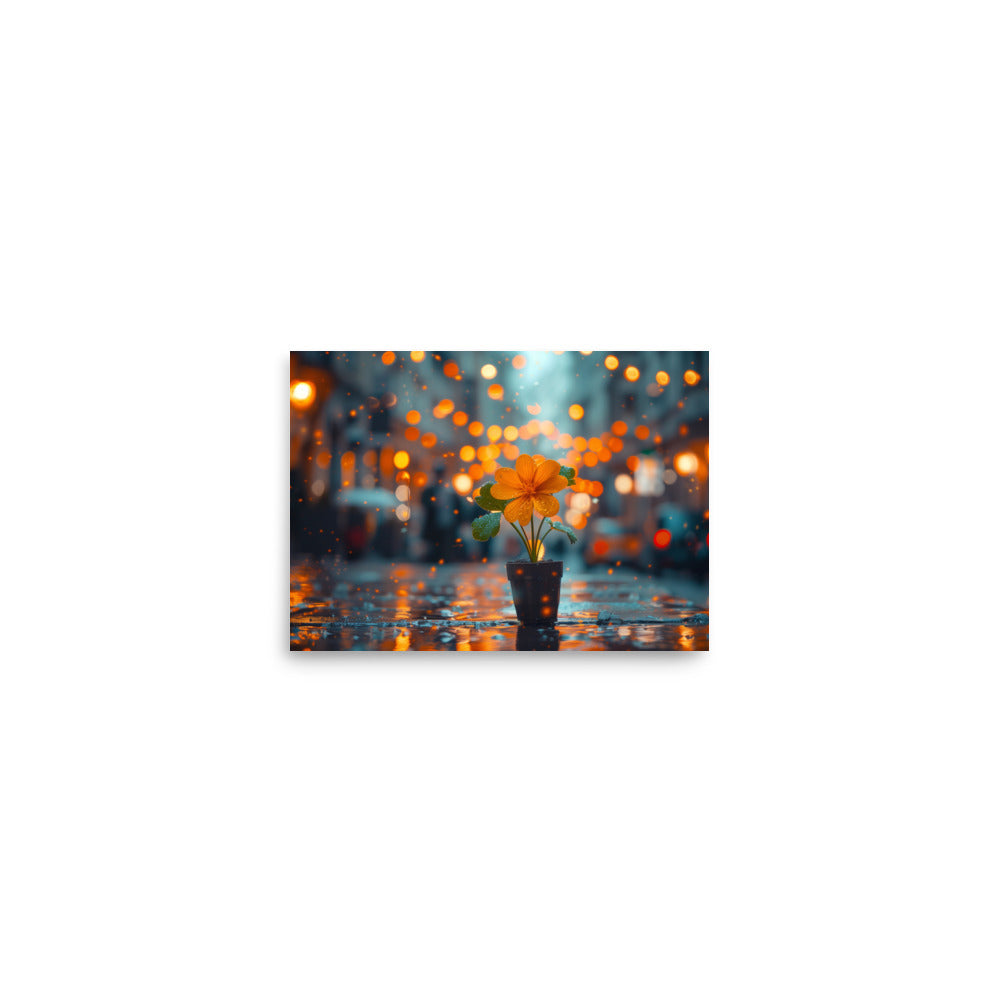 Orange flower under the rain Poster