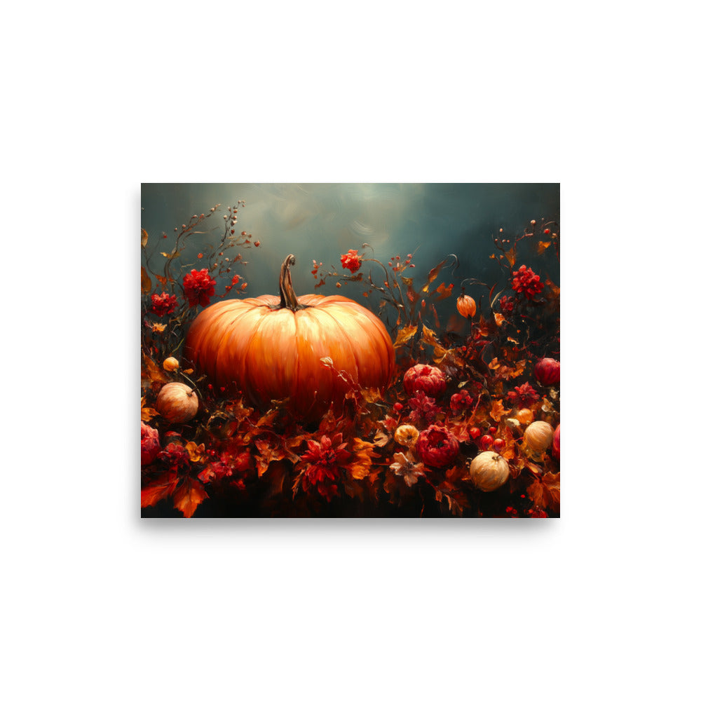 Dried flowers, leaves and pumpkin Poster