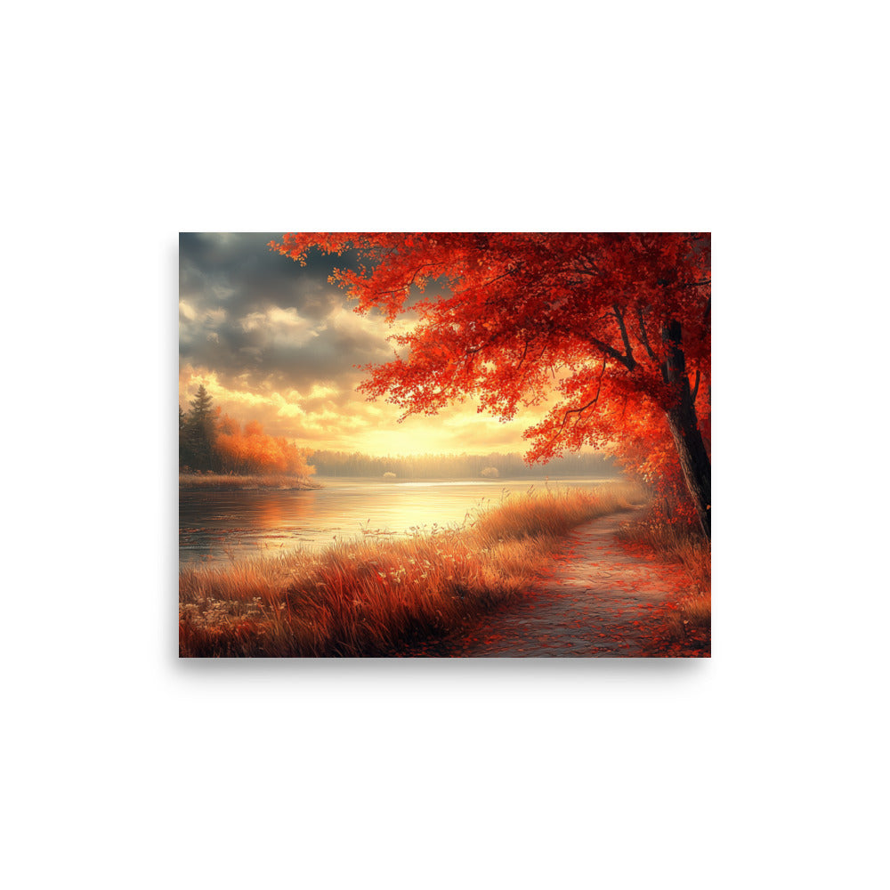 Autumn river at dawn Poster