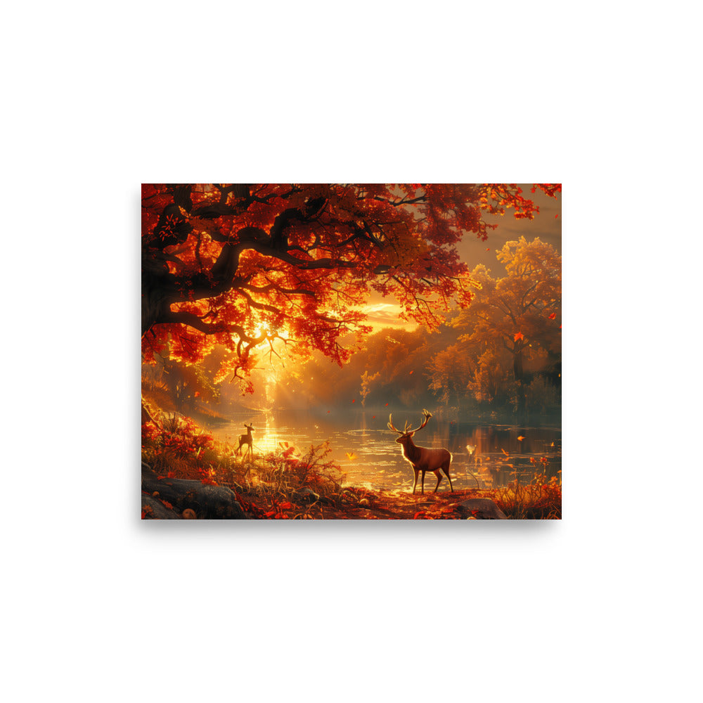 Autumn golden dusk deer Poster