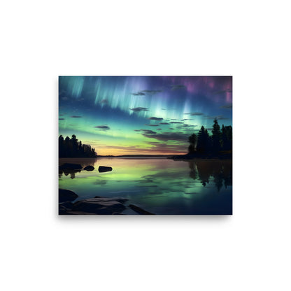 Northern lights lake - Poster