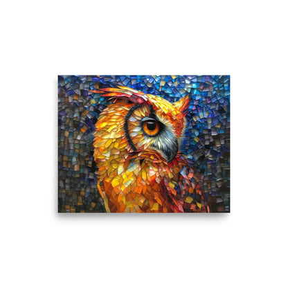 Magnifique portrait de hibou orange dans un style vitrail - Affiche