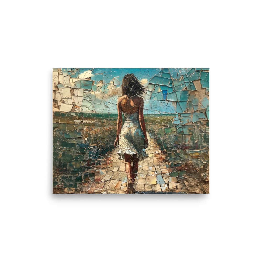 Rough mosaic of a woman walking on her destiny - Poster