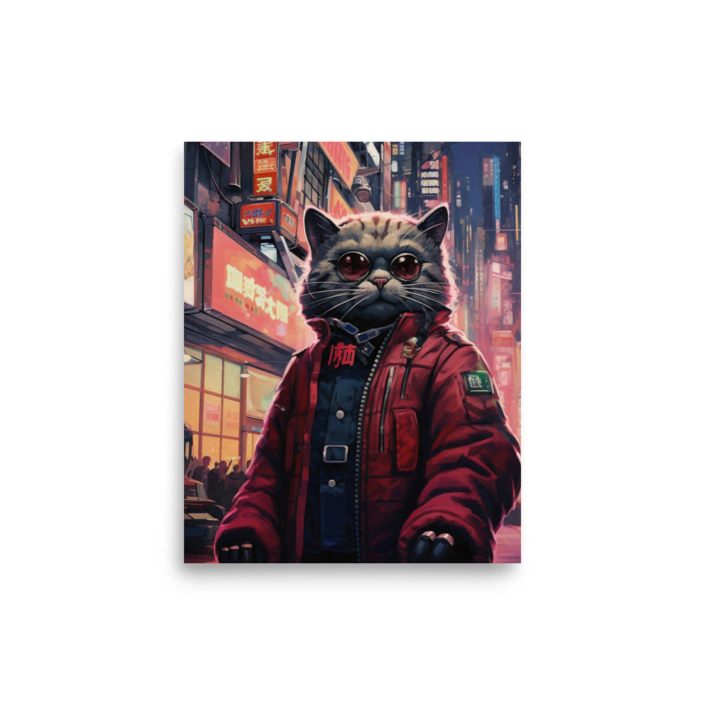 Neo-Tokyo cyberpunk cat Poster