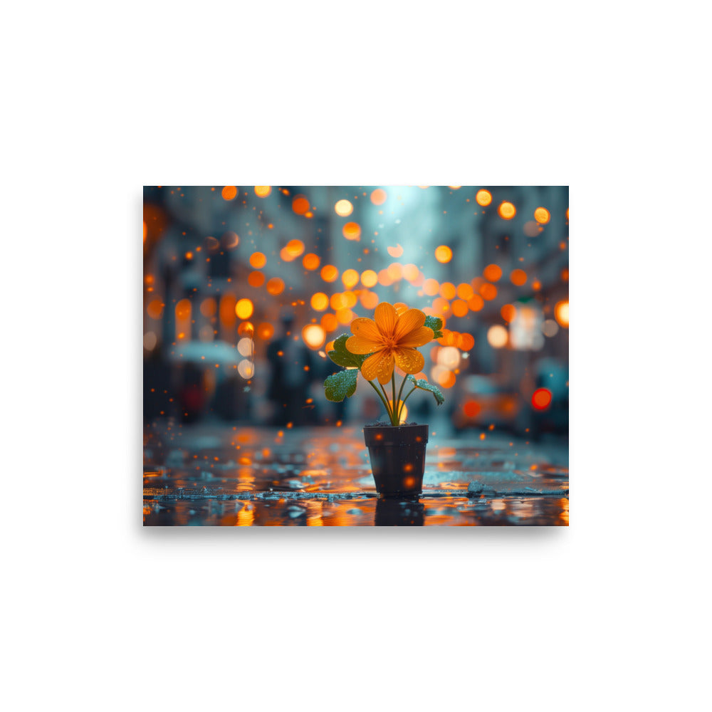 Orange flower under the rain Poster