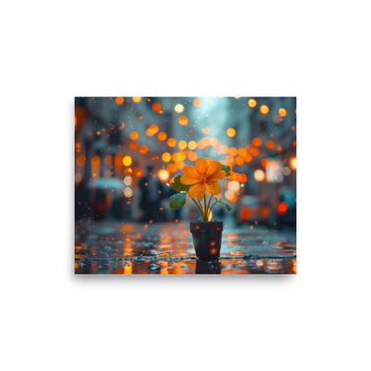 Fleur orange sous la pluie Affiche