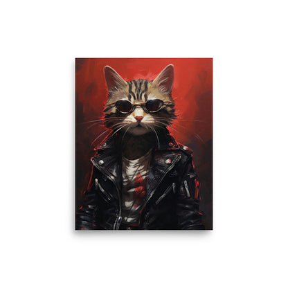 Cyberpunk cat with black leather jacket Poster