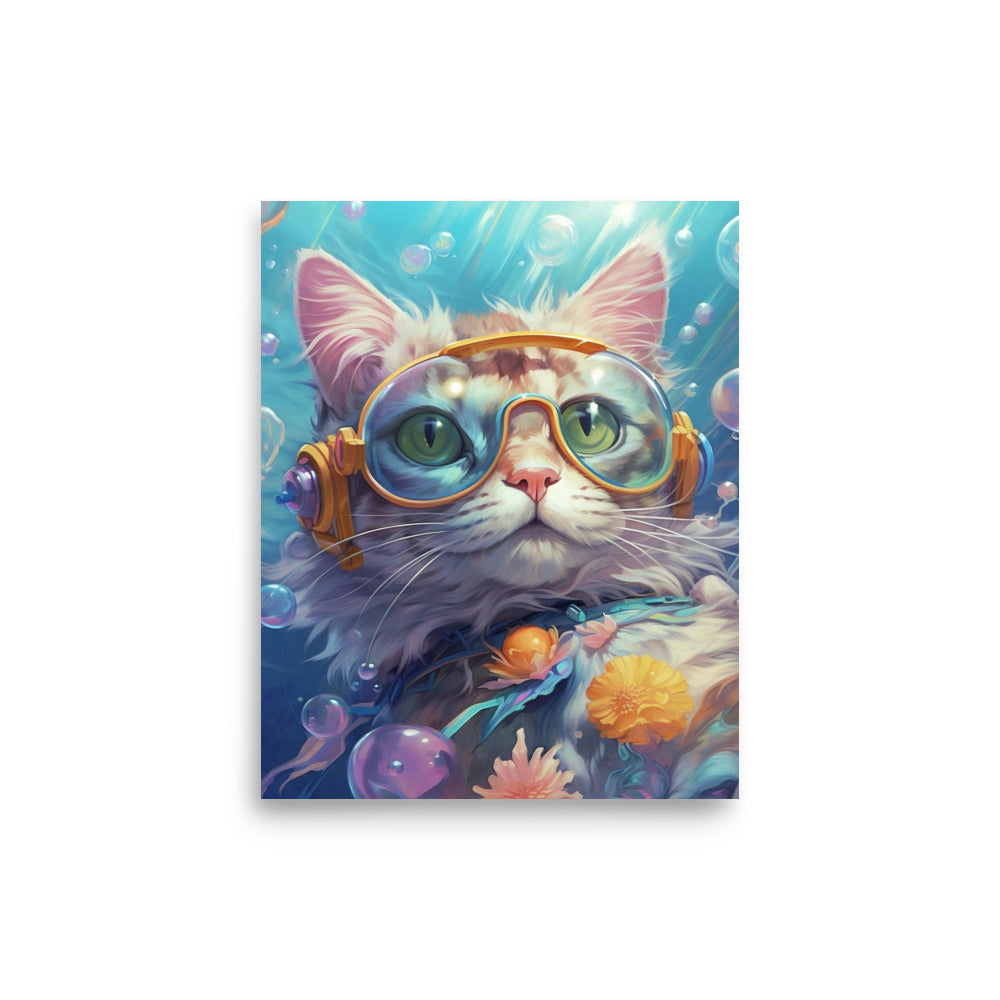 Chat aquapunk fantastique sous l'eau Affiche