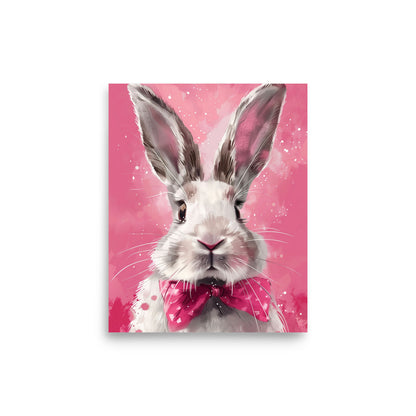 Lapin blanc avec noeud rose Affiche