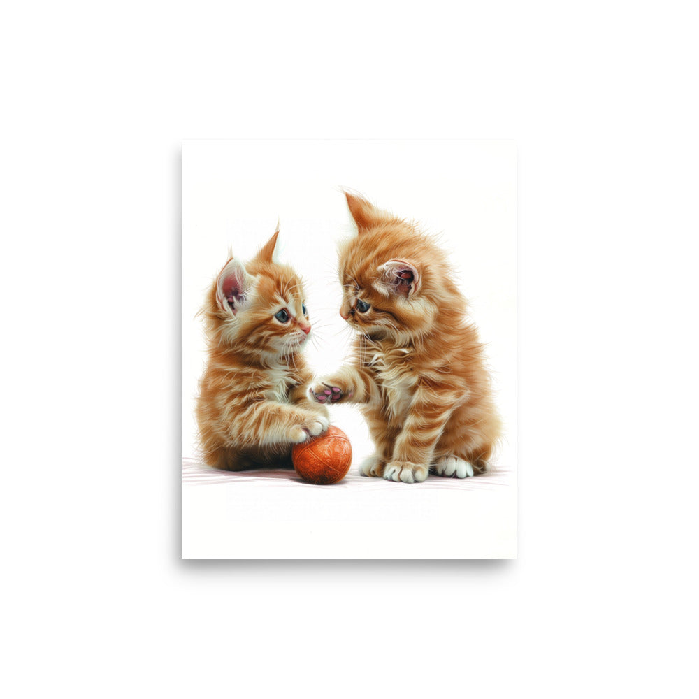 Two red tabby kittens playing ball Poster