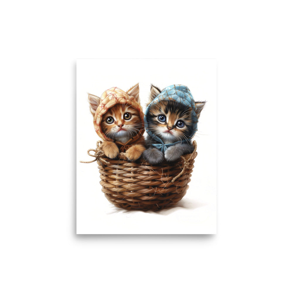 Two kittens in a wicker basket Poster