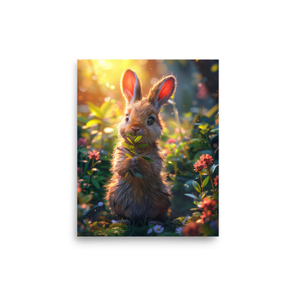 Brown cartoon rabbit lush forest Poster