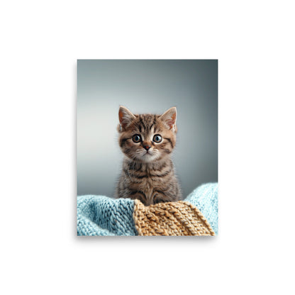 Brown tabby kitten on a throw blanket Poster